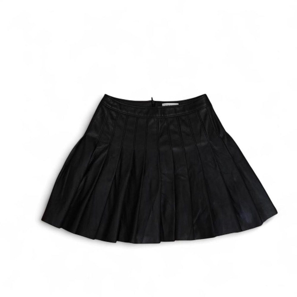 Topshop Dark Academia Pleated Faux Leather Mini Skirt Black Cyber Y2K